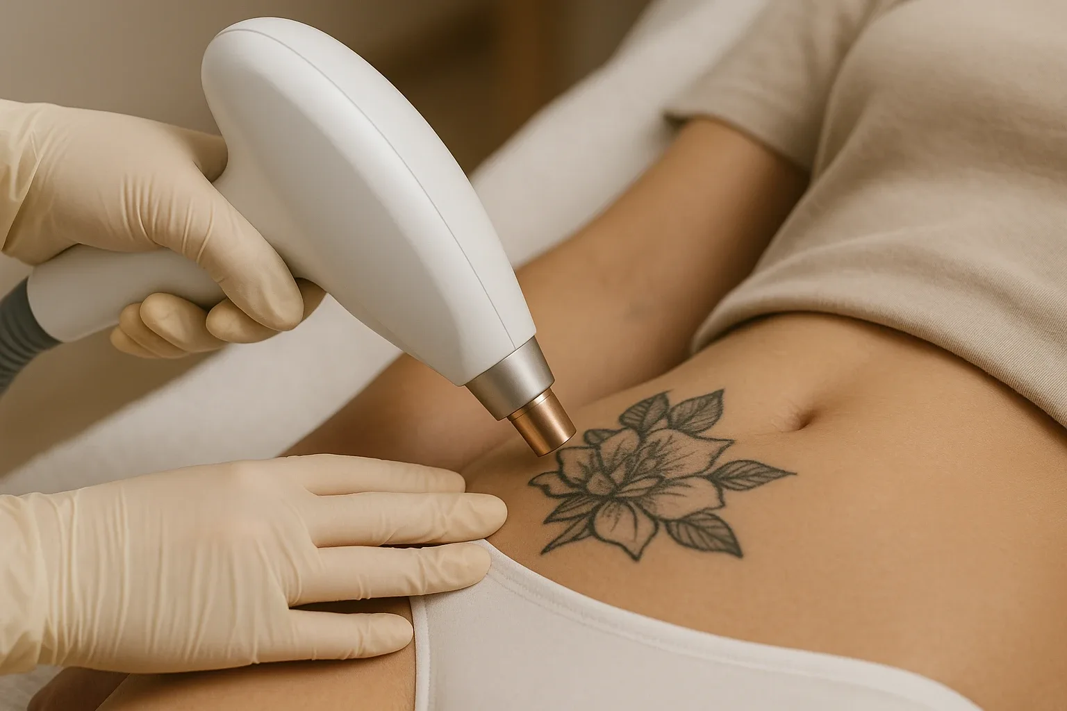 Tattoo verwijdering met laser op de bovenarm uitgevoerd door een specialist.