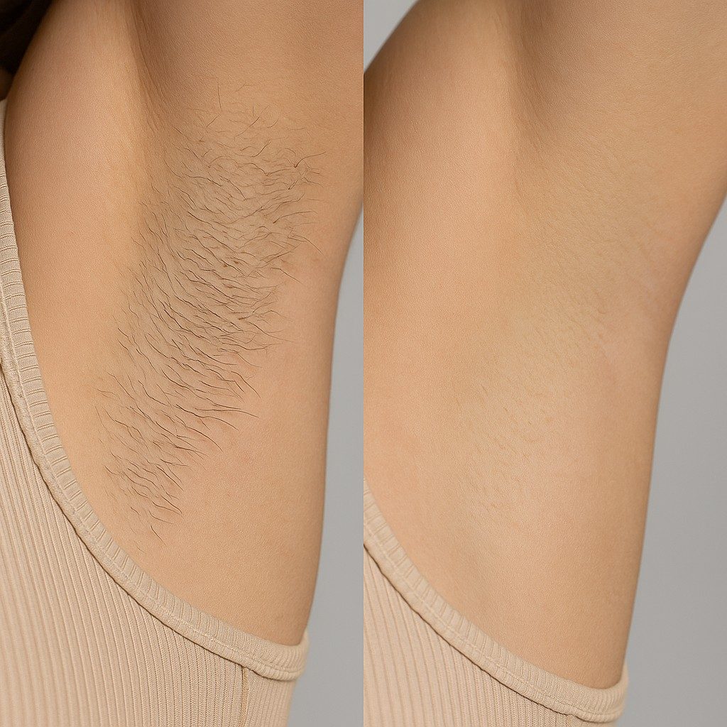 Detailopname van een vrouw die een behandeling voor definitief ontharen ondergaat met een laser, waarbij de onderbenen worden behandeld in een klinische omgeving.