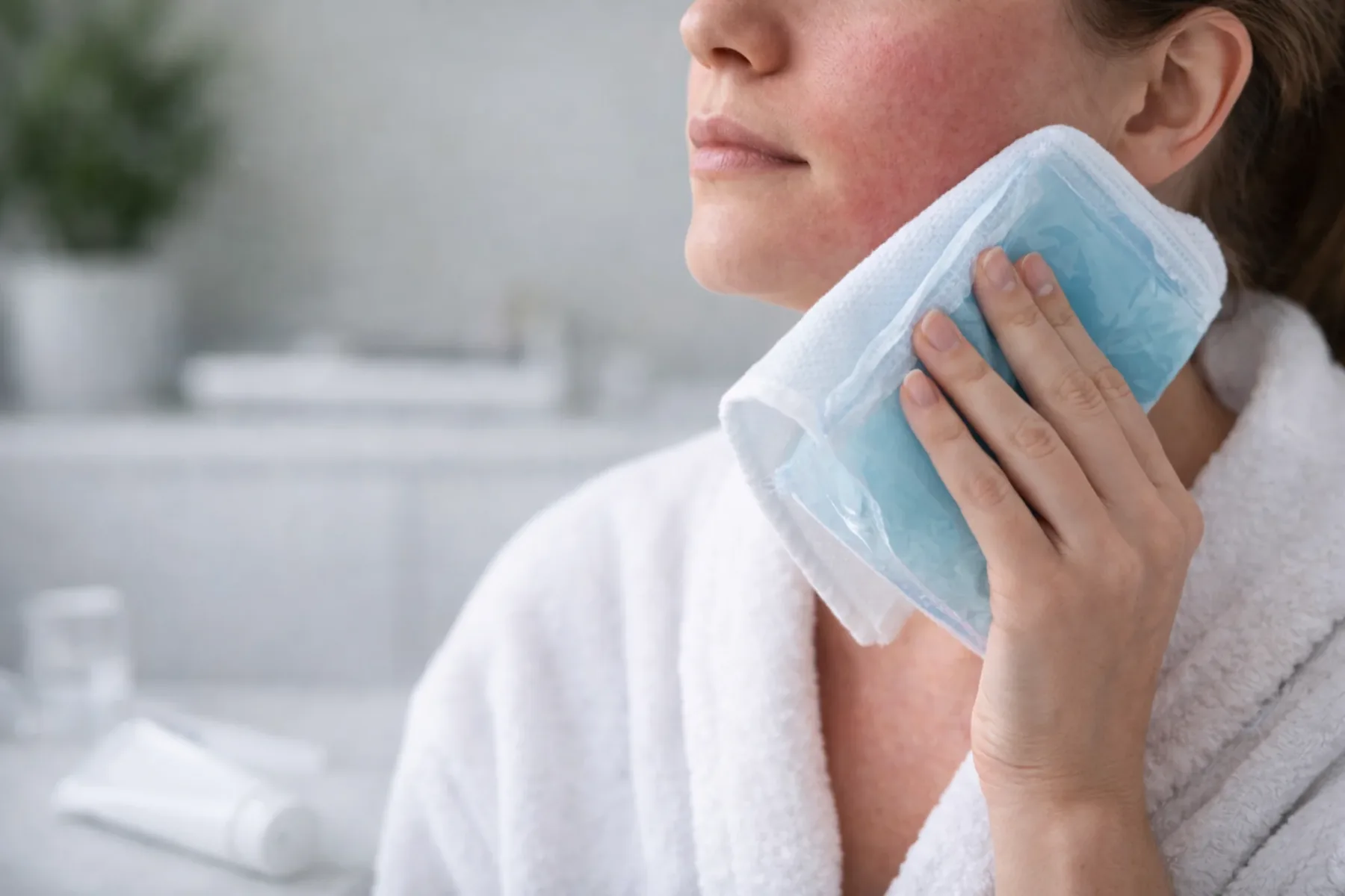 Koelen van rode huid na laserbehandeling met cold pack tegen warmte en irritatie