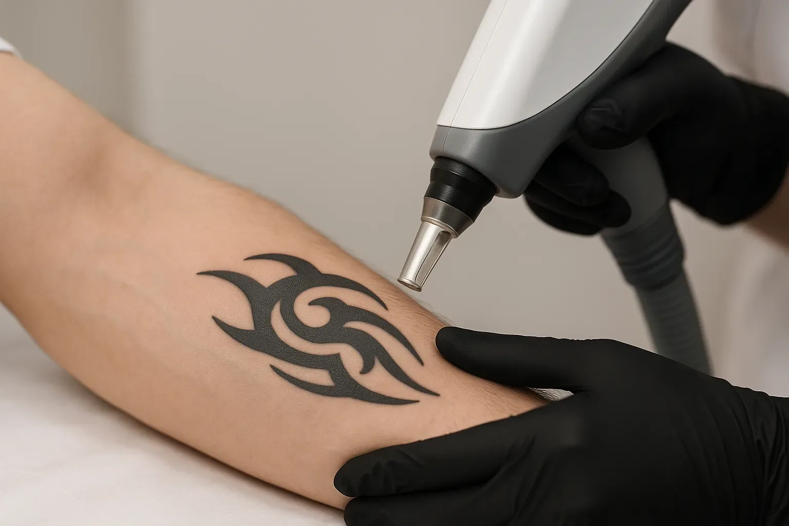 Tattoo verwijdering met laser op een onderarm, zonder zichtbare tekst